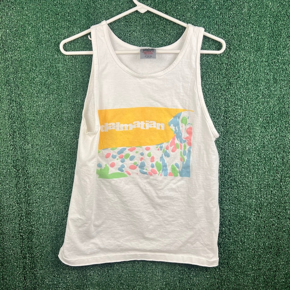 Vintage Oneita Power-T Dalmatian Graphic Tank Top White Made in USA Mens Medium